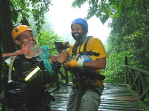 Sharing a few laughs with the tour guide after zipping to safety